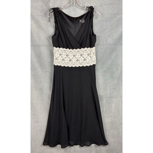 Connected Apparel Empire Waist Dress Size 10 Black Overlay/White Lace Waist Y2K